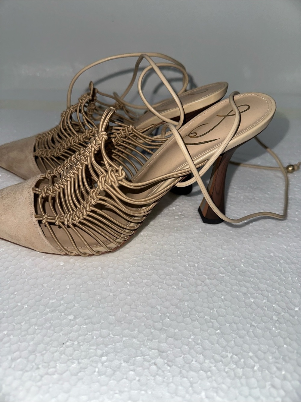 Sam Edelman Trinity BCBGirls Beige Woven Lace-Up Pointed-Toe Heels